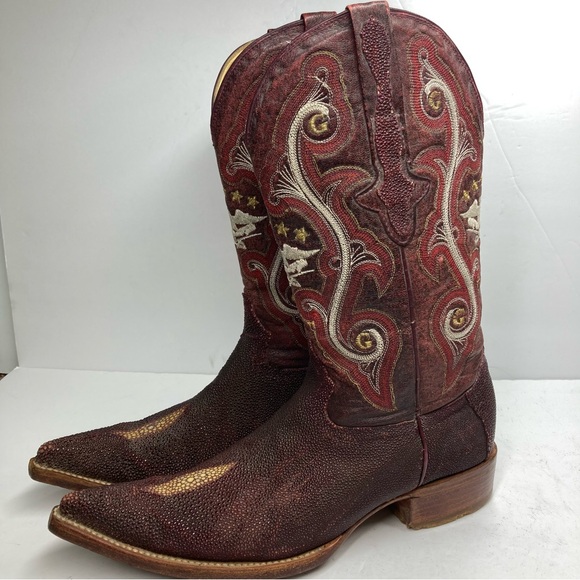 El General 1901 Cowboy Boots Leather Men's 8 Burgundy Textured Western Mexico - Picture 6 of 16